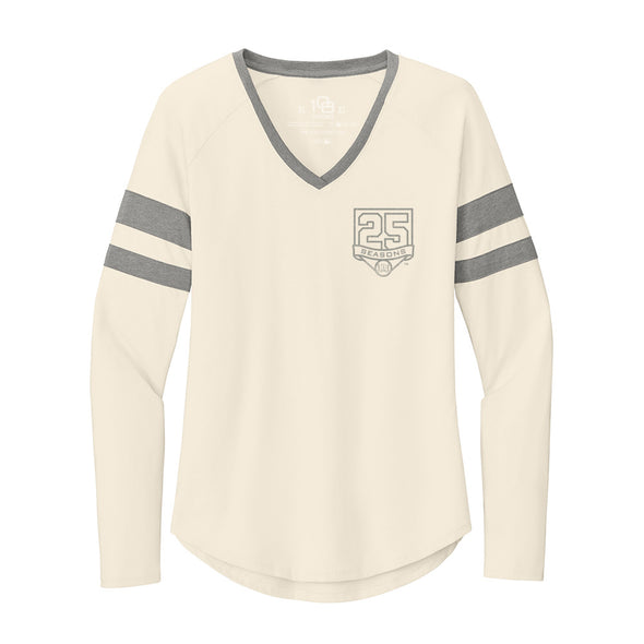 108 Stitches Ladies Striped L/S V-Neck Tee
